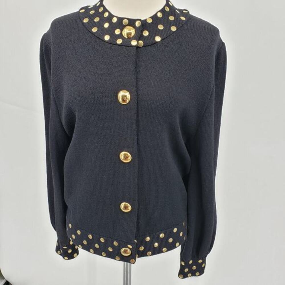 St. John Vintage Black & Gold‎ Cardigan Jacket Santana Knit 1980s Size 8
